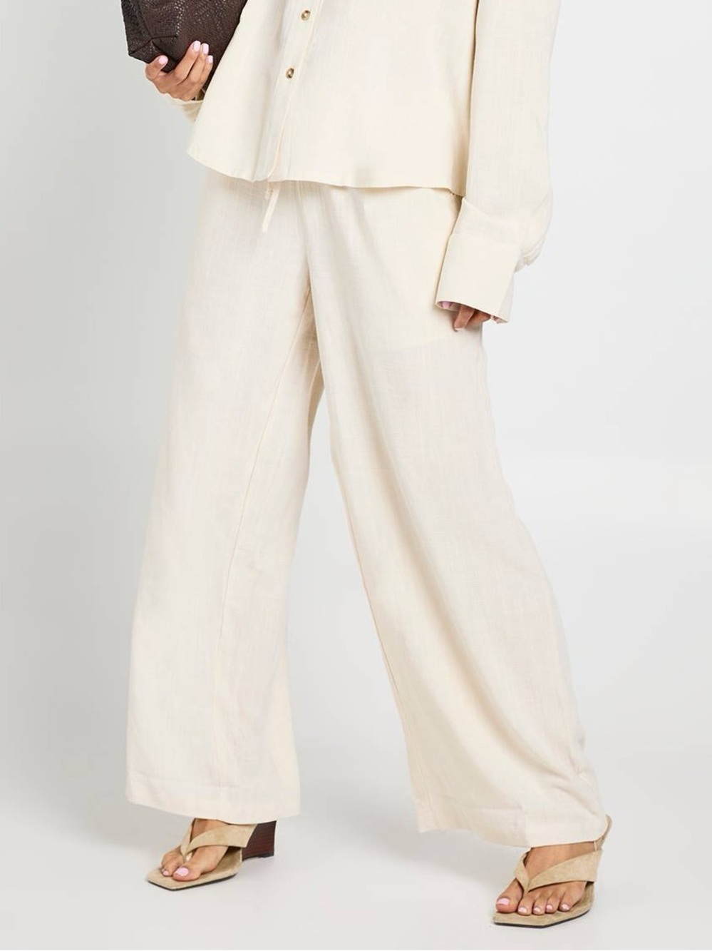 Nasty Gal Cream Wide-Leg Linen-Blend Pants